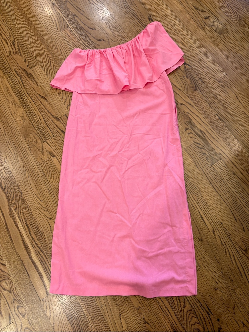 Pomander Place Hot Pink One-Shoulder Ruffle Dress